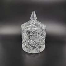 Vintage Crystal Biscuit Barrel Dome Lid Criss Cross &amp; Fans Cookie Jar - £29.51 GBP