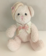 A &amp; A Plush Pink Teddy Bear Hat Roses Stuffed Animal 7.5&quot; - $8.90