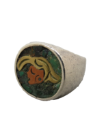 Mexico Sterling Silver Ring  Woman&#39;s Face Copper Size 8 Pebble Stone 10.... - $564.31 MXN