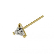 3mm Triangle Simulated CZ 9K Solid Yellow Gold 10mm Straight  Nose Stud Pin 22G - £40.73 GBP