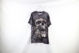 Y2K Streetwear Mens Large Faded Acid Wash Skull Zombie Short Sleeve T-Shirt - £31.78 GBP