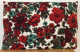 Vtg Mid Century Handmade Fabric Red Floral Berry Chair Cushion Throw Pil... - $36.99