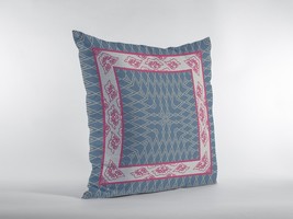16&quot; Pink Blue Nest Ornate Frame Zippered Suede Throw Pillow - £49.59 GBP
