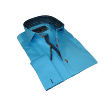 Men's Axxess Turkey Shirt 100% Cotton High Collar 224-08 French Cuffs Teal image 3