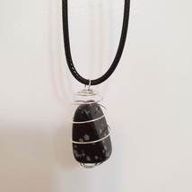 Snowflake Obsidian Necklace, Black Polished Stone Pendant, Wire Wrapped Jewelry image 6