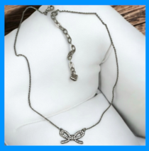 Brighton Silver Ribbon Bow Small Pendant Necklace with Rhinestones 16" image 2