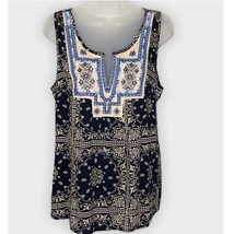 L&#39;AFFAIRE boho black, tan &amp; blue embellished embroidered rayon tank size... - $15.00