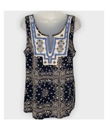 L&#39;AFFAIRE boho black, tan &amp; blue embellished embroidered rayon tank size... - $20.56 CAD