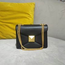 Cowhide Luxury Designer Leather Handbag Golden Big Rivet Chain Shoulder Small Pu - £92.90 GBP