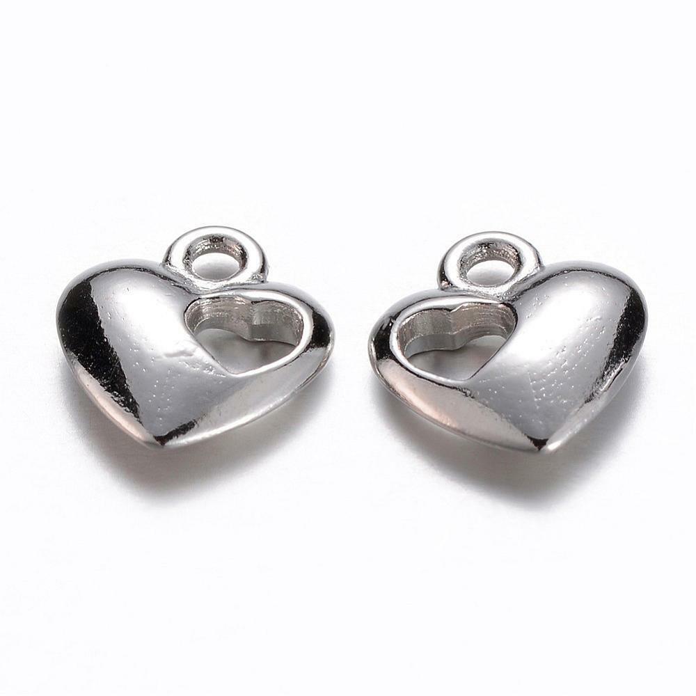 4 Double Heart Charms Antiqued Silver Valentines Day Pendants Love Findings - $1.91
