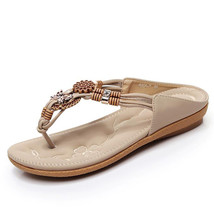  Summer Women Ethnic Bohemia Flat Sandals Shoes Woman Bead Flip Flop Beach Sanda - £23.75 GBP