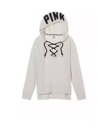 Victoria&#39;s Secret PINK Marl Gray Slouchy Lace-Up Pullover Hoodie Sweatsh... - $44.54