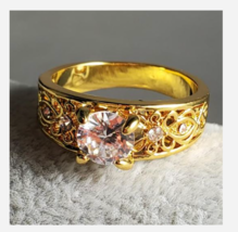 Gold Filigree Rhinestone Ring Size 5 6 7 8 9 10 - £32.47 GBP
