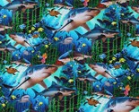Cotton Ocean Animals Sharks Fishes Sea Turtles Fabric Print by the Yard ... - £10.40 GBP