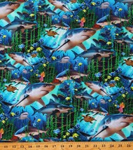 Cotton Ocean Animals Sharks Fishes Sea Turtles Fabric Print by the Yard D372.45 - £10.35 GBP