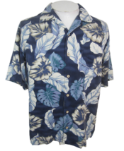 Pusser&#39;s Men Hawaiian camp shirt p2p 23.5 L aloha tropical floral blue vtg - £19.77 GBP