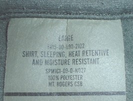 US Army triacetate sleep shirt, Mt. Rogers 2009, Large, zipper front closure - $25.00