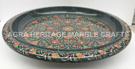 18&quot; Black Marble Salad Fruit Decorative Bowl Inlay Floral Arts Home Decor H5760A - £1,050.74 GBP
