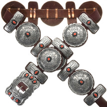 Navajo Old Pawn Style RED CORAL CONCHO BELT Antiqued Stamped Silver - £1,183.98 GBP