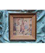 Vtg LAUNDRY Art Kittens Kids Girls Framed Fabric Tapestry Antique Needle... - $93.96 CAD