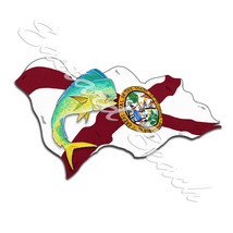Florida State Flag with Mahi-Mahi Dolphin Vinyl Decal - Car Truck Boat Cooler - £5.53 GBP+