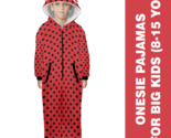 Lady Bug Polkadot Black Red Flannel Hooded Onesie Pajamas For Big Kids - £39.96 GBP