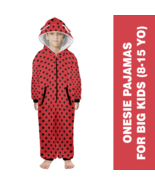 Lady Bug Polkadot Black Red Flannel Hooded Onesie Pajamas For Big Kids - $68.08 CAD