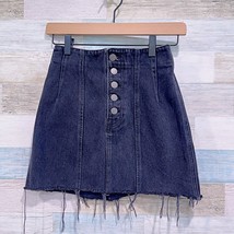 GRLFRND Twiggy Denim Mini Skirt Black Up All Night Button Fly Cut Off Wo... - £46.71 GBP