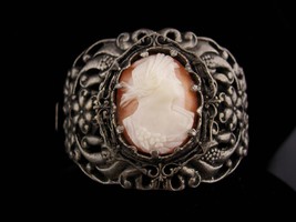 Antique Cameo Bracelet / genuine cameo / 2&quot; wide / hinged bangle / Victorian - $275.00