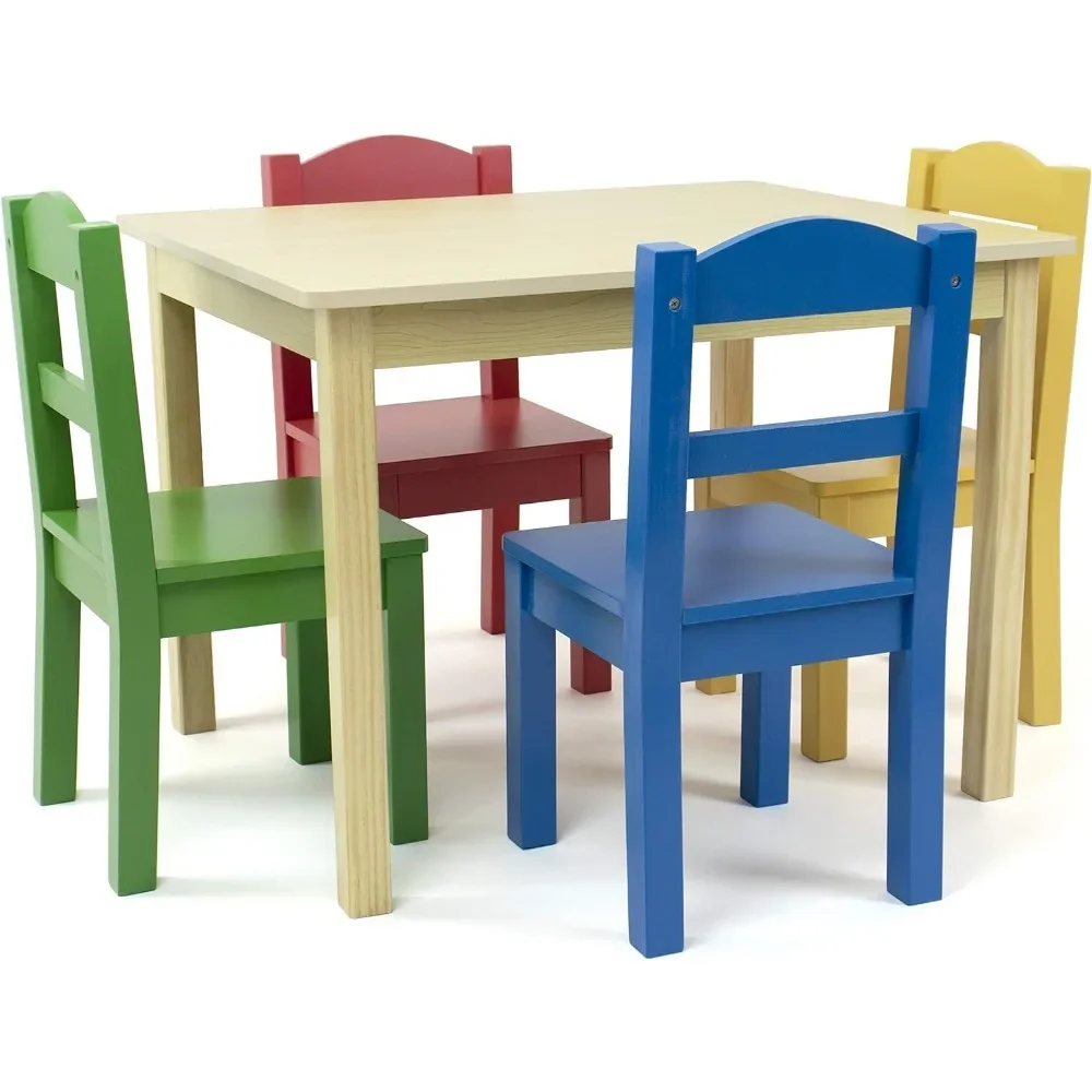 Collection Kids Wood Table &amp; 4 Chair Set Natural/Primary Children&#39;s Desk... - $175.88