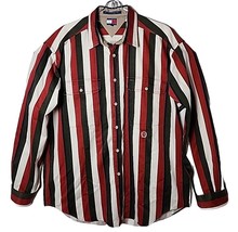 Tommy Hilfiger Men L Multicolor Stripe Long Sleeve Button Up Crest Patch Shirt - $43.81