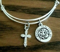 Saint Michael Charm Bracelet Pray For US Cross Religious Jewelry St. Michael - £12.83 GBP