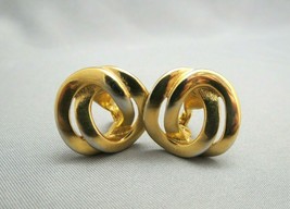 Monet Clip Earrings Luxury Gold Plated Smooth Double Design .75&quot; High Op... - £12.63 GBP