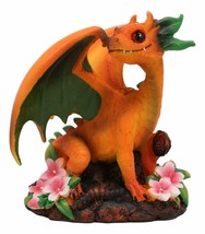 Medieval Fantasy Green Thumb Juicy Peach Dragon Statue Fairy Garden Collectible - £20.43 GBP