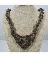 Vintage CAMO BOHO Statement Hand Braided Necklace 24 Inch + Heart Pendant - $27.36 CAD