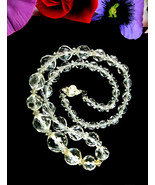 Glass CRYSTAL Clear BEAD Necklace Vintage Sterling Silver Clasp Rhinesto... - £22.90 GBP
