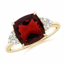 ANGARA Cushion Garnet Engagement Ring with Trio Diamonds for Women in 14K Gold - £1,093.85 GBP