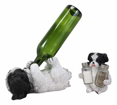 Ebros Realistic Shih Tzu Dog Glass Salt Pepper Shakers &amp; Wine Bottle Holder - $49.99