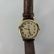 Ladies Timex Indiglo Gold Tone Brown Leather Strap Easy Reader Analog Watch - £18.15 GBP