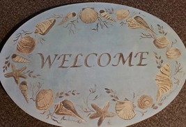 STUPELL, 10&quot; X 14.75&quot; WOODEN, OVAL, SEA SHELL THEMED &quot;WELCOME&quot; SIGN/PLAQ... - $22.44