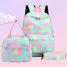 New Teenagers Girls Schoolbag Large Capacity Adjustable Strap Cute Gradient 3pcs - £24.43 GBP