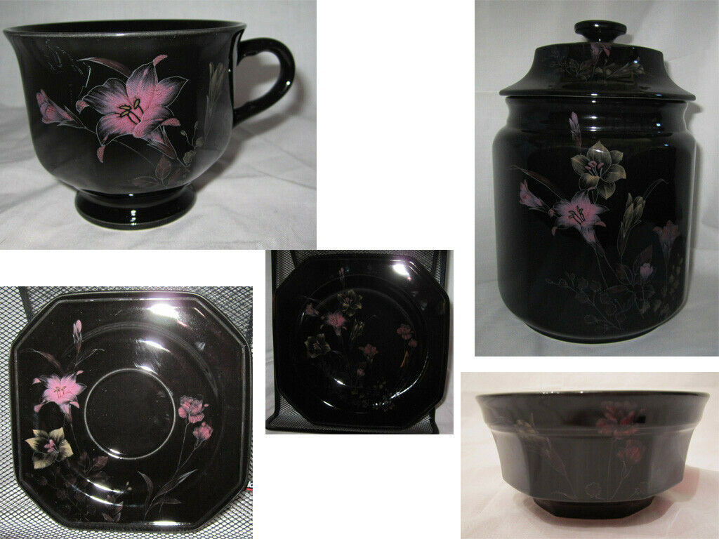 Mikasa EBONY MEADOW Black Pink Yellow Floral Dishes you pick what you need - $16.14 - $47.59