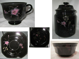 Mikasa EBONY MEADOW Black Pink Yellow Floral Dishes you pick what you need - $16.14+