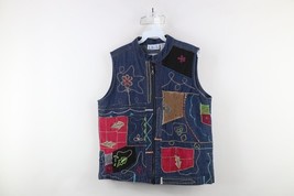 Vintage 90s Streetwear Womens Medium Abstract Flower Full Zip Denim Vest... - $923.82 MXN