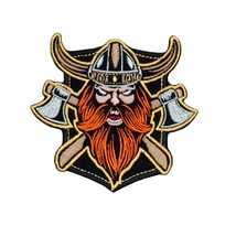 Angry Viking with Axes Embroidered Patch. Iron On. Size: 3.9 X 4.1 inches. - £7.52 GBP