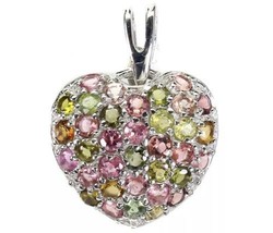 All Natural Unheated Multi Color Tourmaline 925 Sterling Silver Heart Pendant - £119.43 GBP