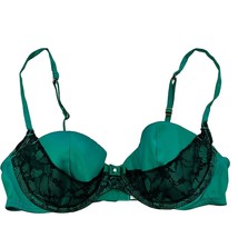 Victoria&#39;s Secret Green &amp; Black Lace Sexy Balconet Satin Bra 34B Vintage - £30.07 GBP