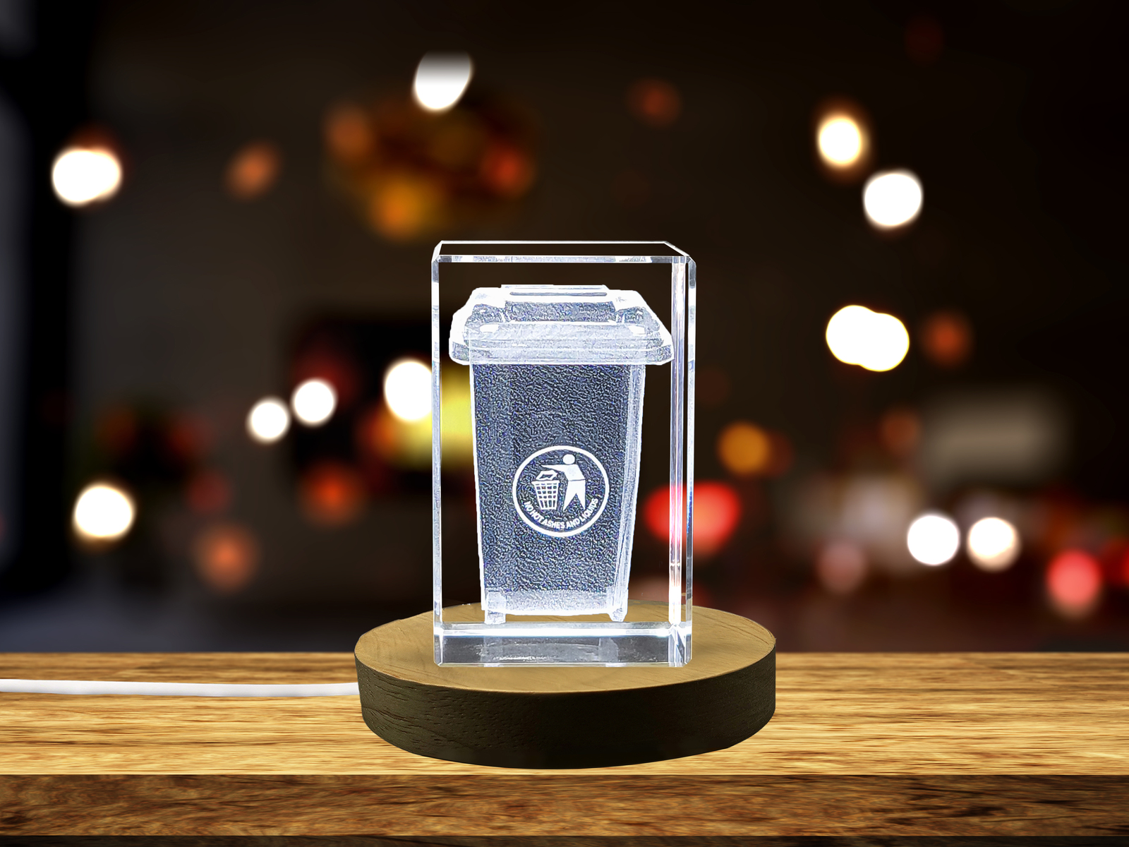 LED Base included | Recycling Bin Immortalized in 3D Engraved Crystal