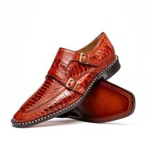 Genuine Ostrich Leg Double Monk Strap Shoes Napoli Rustic Cognac image 2