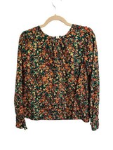 J CREW Factory Womens Puff-Sleeve Ruffle Top Floral OId Forest Coral Long Slv M - £22.21 GBP